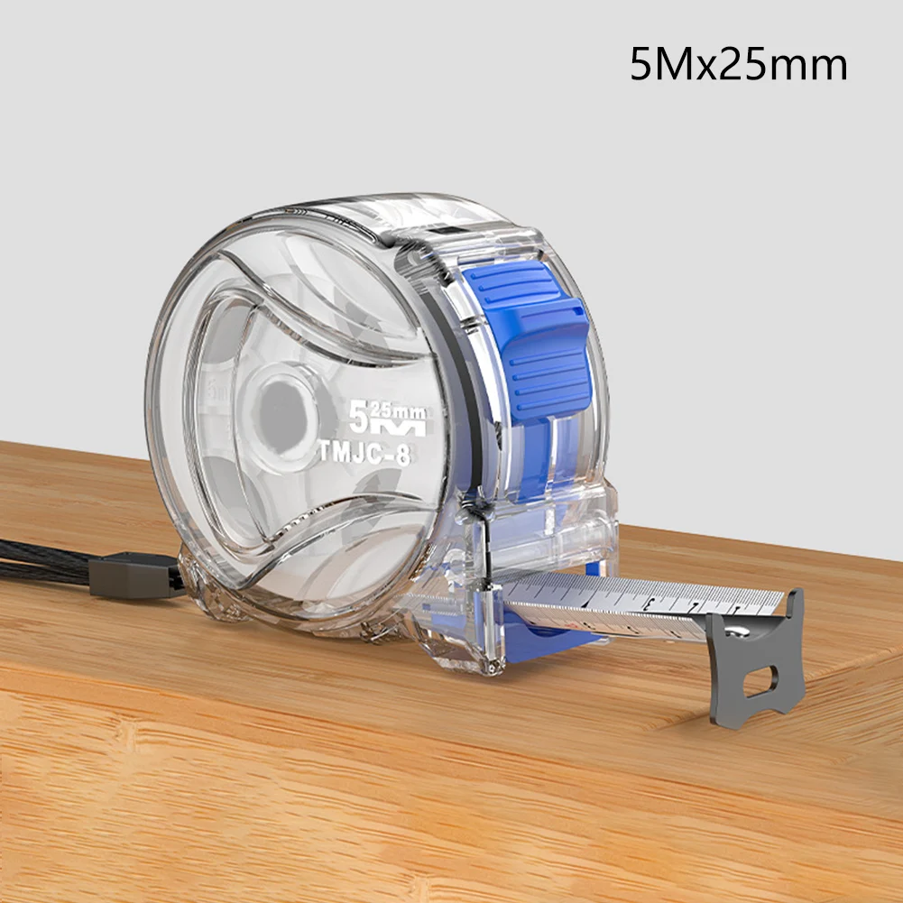 Transparent Case Steel Tape Measure with Cut Resistant Carbon Steel Blade for Reliable High Measurements on Worksites