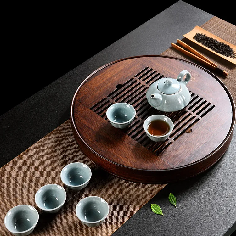 New Round Water-Reserving Tea Tray Bamboo Tea Tray with Built-in Water Reservoir Minimalist Kung Fu Tea Set Accessory Home Gift