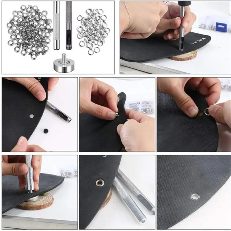 100 Pcs Metal Eyelets 5mm Inner Diameter Air Eye Round Eyelet for DIY Scrapbooking Card Making Craft Leather Decor X3UC