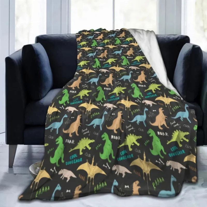 Cute Dinosaur Cool Cartoon Dino Roar Throw Fleece Flannel Collection Home Decor Sherpa Blanket for Bed Sofa