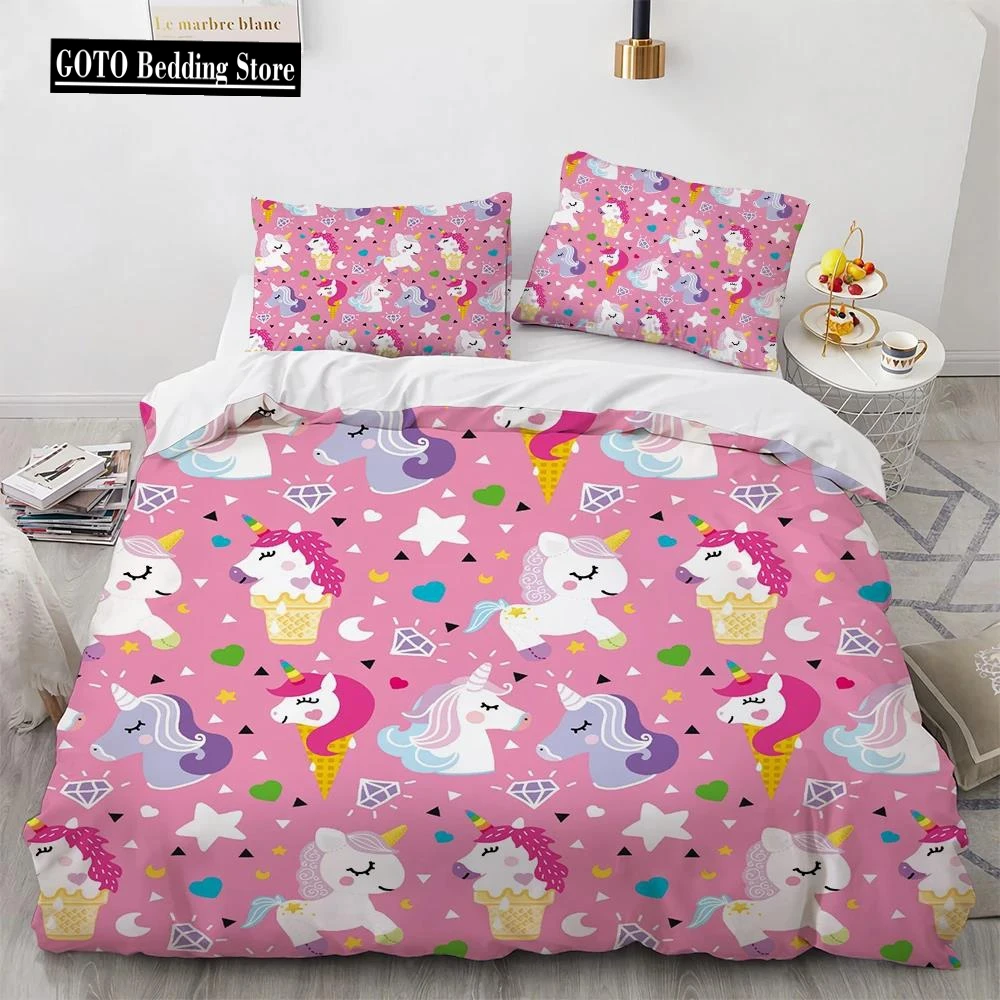 

Kids Duvet Cover Sets Twin Boys Girls Bedding Set 3D Print Unicorn, Dinosaur, Bear, Bed Quilts Cover Sets for Adult,Single Size