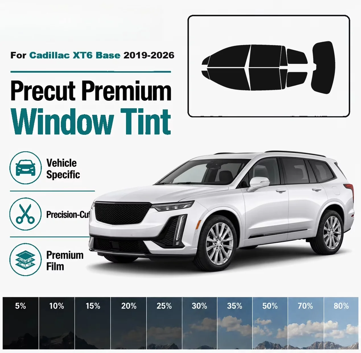For Cadillac XT6 Base 2019-2026 Pre-Cut Window Tint Film Vehicle-Specific Full Kit Front & Rear Windows Precision-Cut