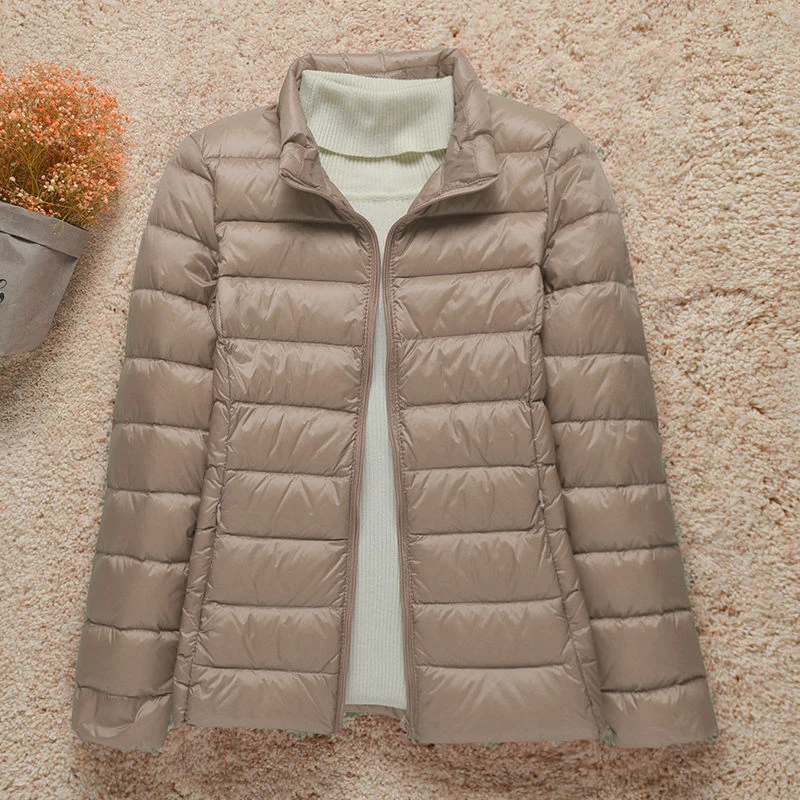 Plus Size Light Down Jacket Women Inner Cloth Autumn Winter Slim Short Stand Collar Warm White Duck Down Coat Women Outerwear