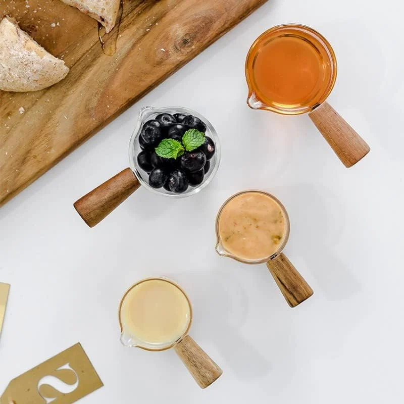 75ml Glass Espresso Measuring Cup Transparent Milk Jug Wood Handle Single Double Mouth Kitchen Measure Coffee Supplies Mug view 3