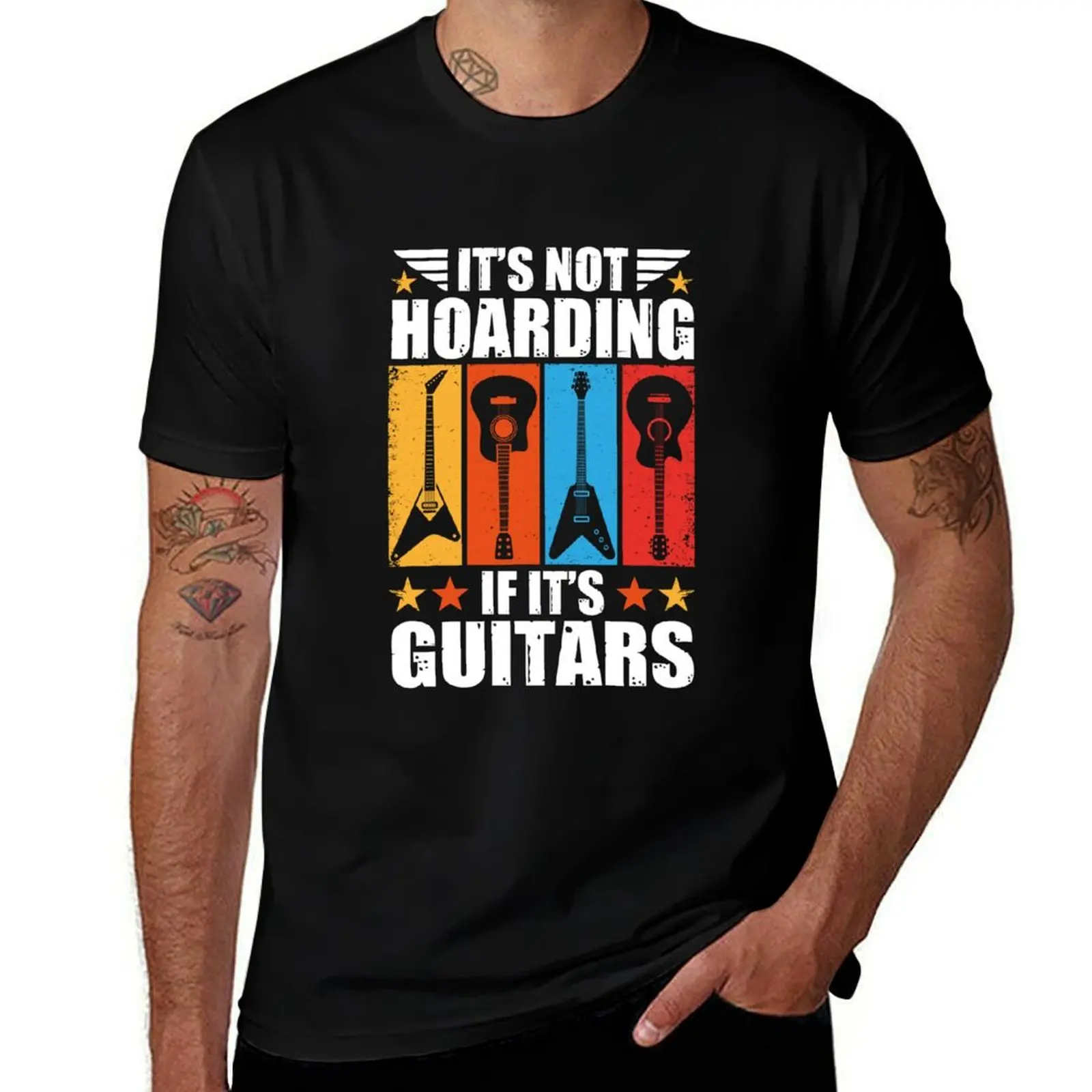 

Its Not Hoarding If Its Guitars Vintage Guitar T-Shirt Lightweight Sport Basic T-Shirt