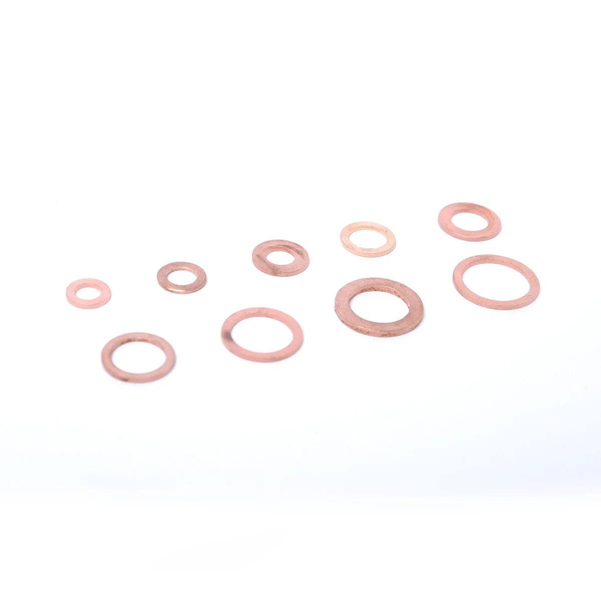 

200Pcs Purple Copper Washer Assortment Kit Solid Copper Flat Washers for Engine Hydraulic Fuel Fittings 9 Size Storage Box