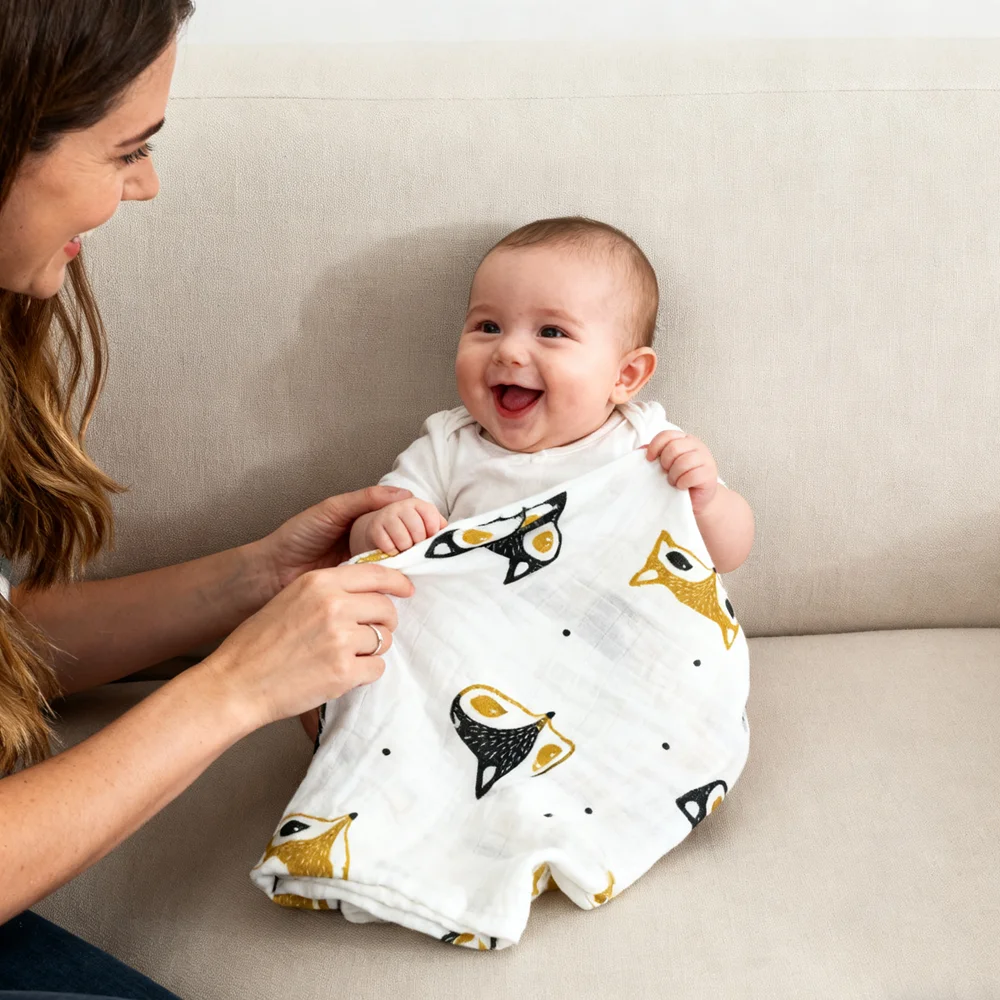 الثعلب رئيس الترا لينة الطفل بطانية من الموسلين 47x47 بوصة خفيفة الوزن تنفس التقميط تلقي بطانية لحديثي الولادة الكمال #5