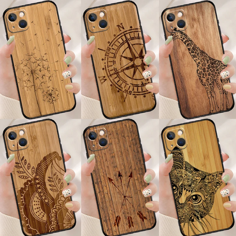 Natural Bamboo Wood Pattern Print Soft Cover For iPhone 11 14 12 Pro X XS XR 7 8 Plus SE 2020 13 Pro Max Shockproof Phone Case