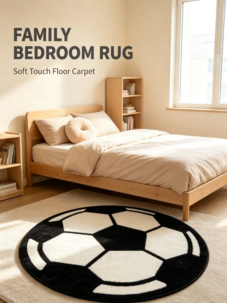 Football Soccer Ball Irregular Shaped Rug, Non Slip Plush Sports Floor Carpet for Kids Bedroom Teenager Gaming Room Indoor Home