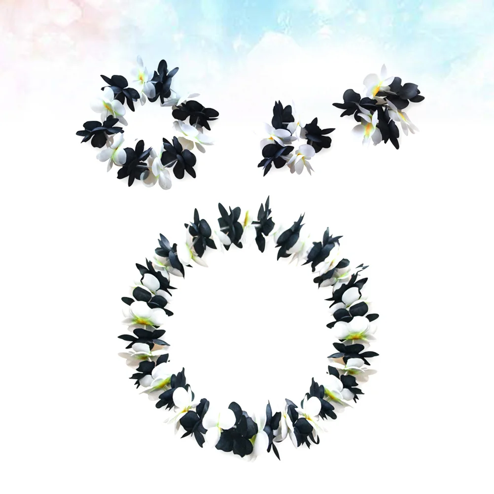 

4Pcs Party Garland Artificial Flower Headband Necklace Bracelet Set Hawaiian Floral Wreath for Festival Occasion