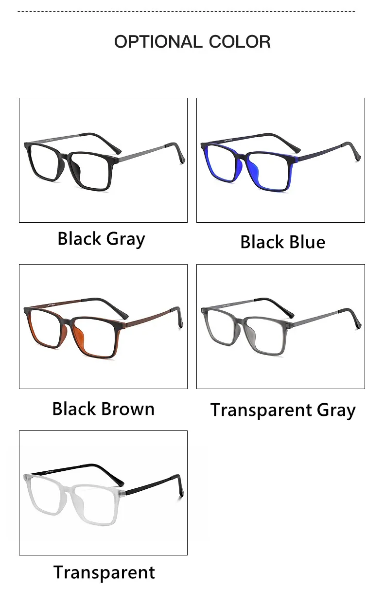 Ultraleichter quadratischer Gummi-Titan-Myopie-Brillenrahmen für Damen, blaues Licht blockierendes optisches Brillengestell für Herren – Detail 10