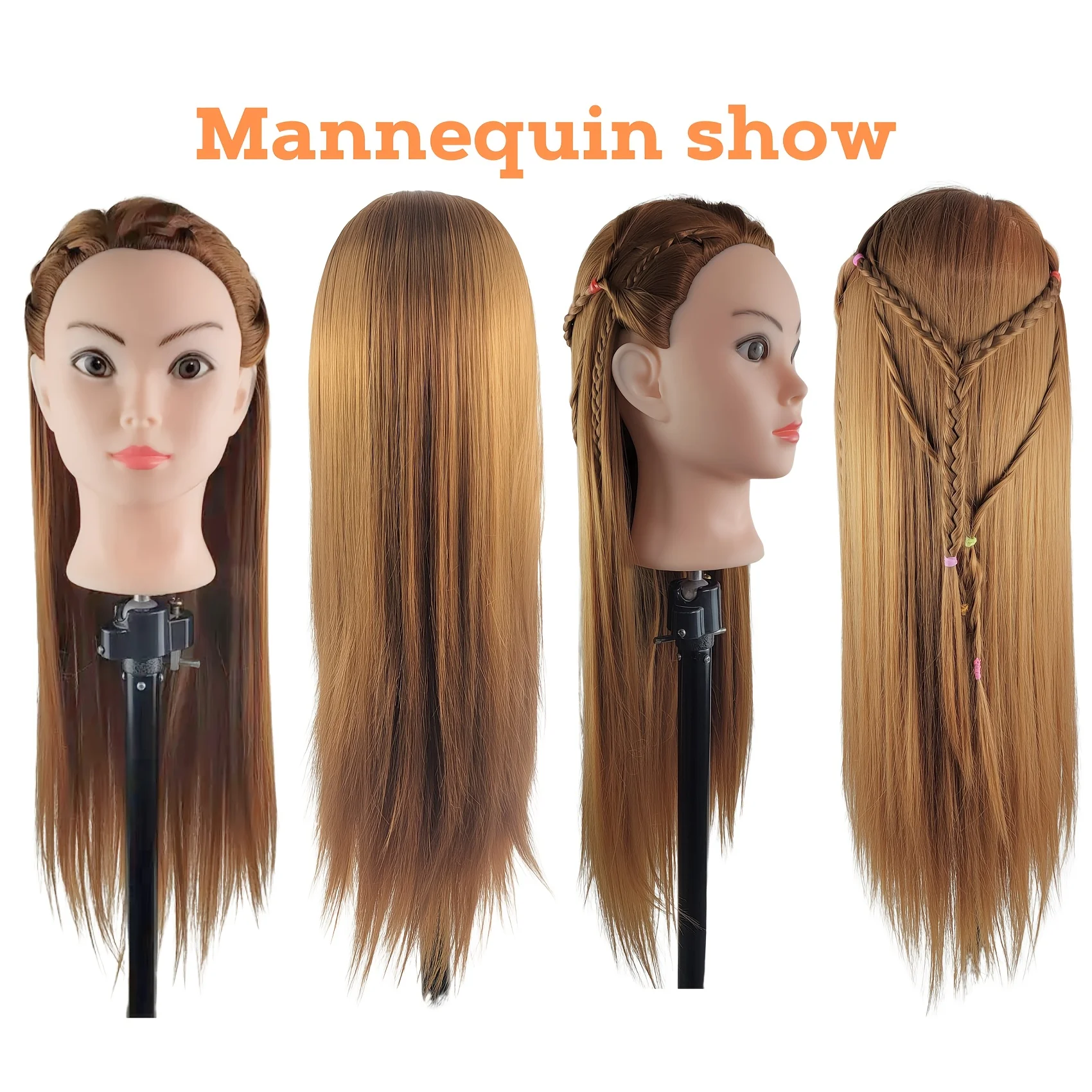 رأس عارضة أزياء مع رأس عارضة أزياء للشعر لممارسة التضفير وتصفيف الشعر مثالية للصالونات ومحلات الحلاقة ومدارس التجميل