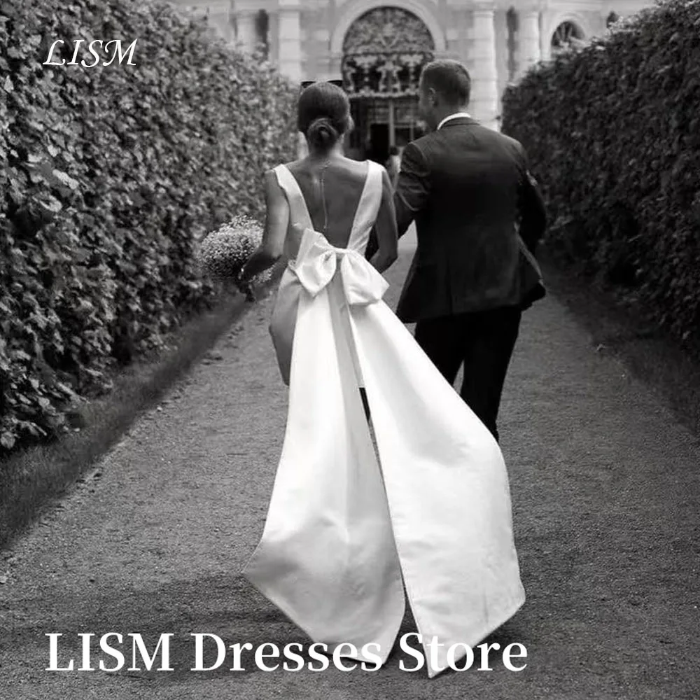 

LISM Strapless Mini Short Party Dresses V-Neck Bow Matte Satin Simple Dresses Night Event Gowns Customized Formal Evening