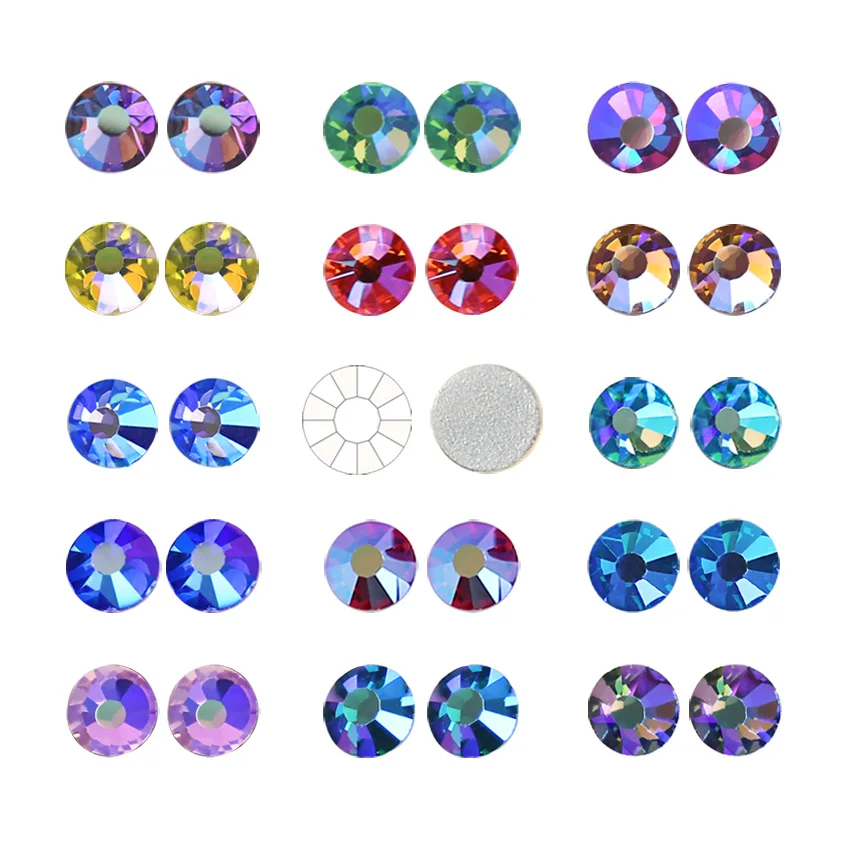 ¡Impresionante calidad inusual! Cristal AB de varios colores SS12-SS30, diamantes de imitación sin fijación en caliente, Strass con parte posterior plana, brillos para uñas, piedra para prendas