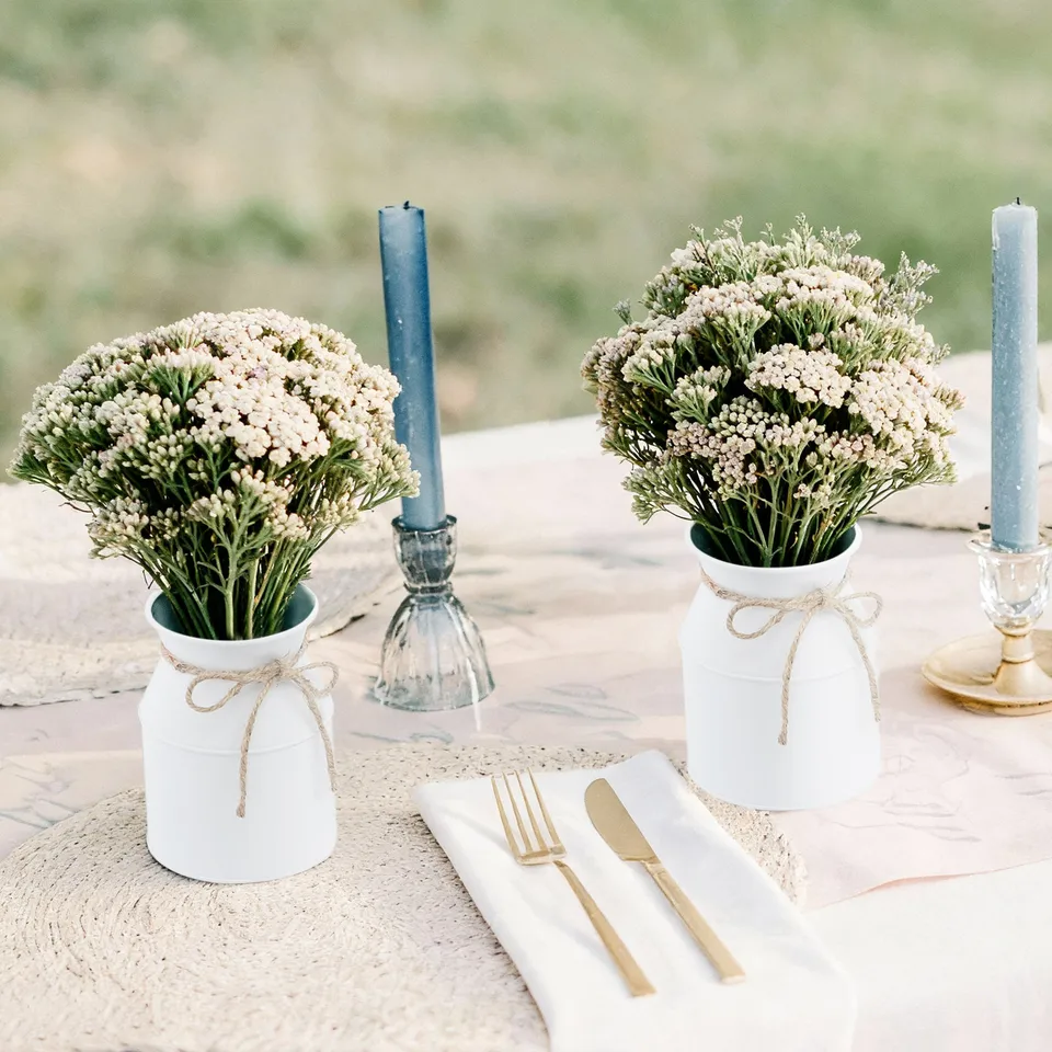 Set of 12 Rustic White Galvanized Iron Vases
