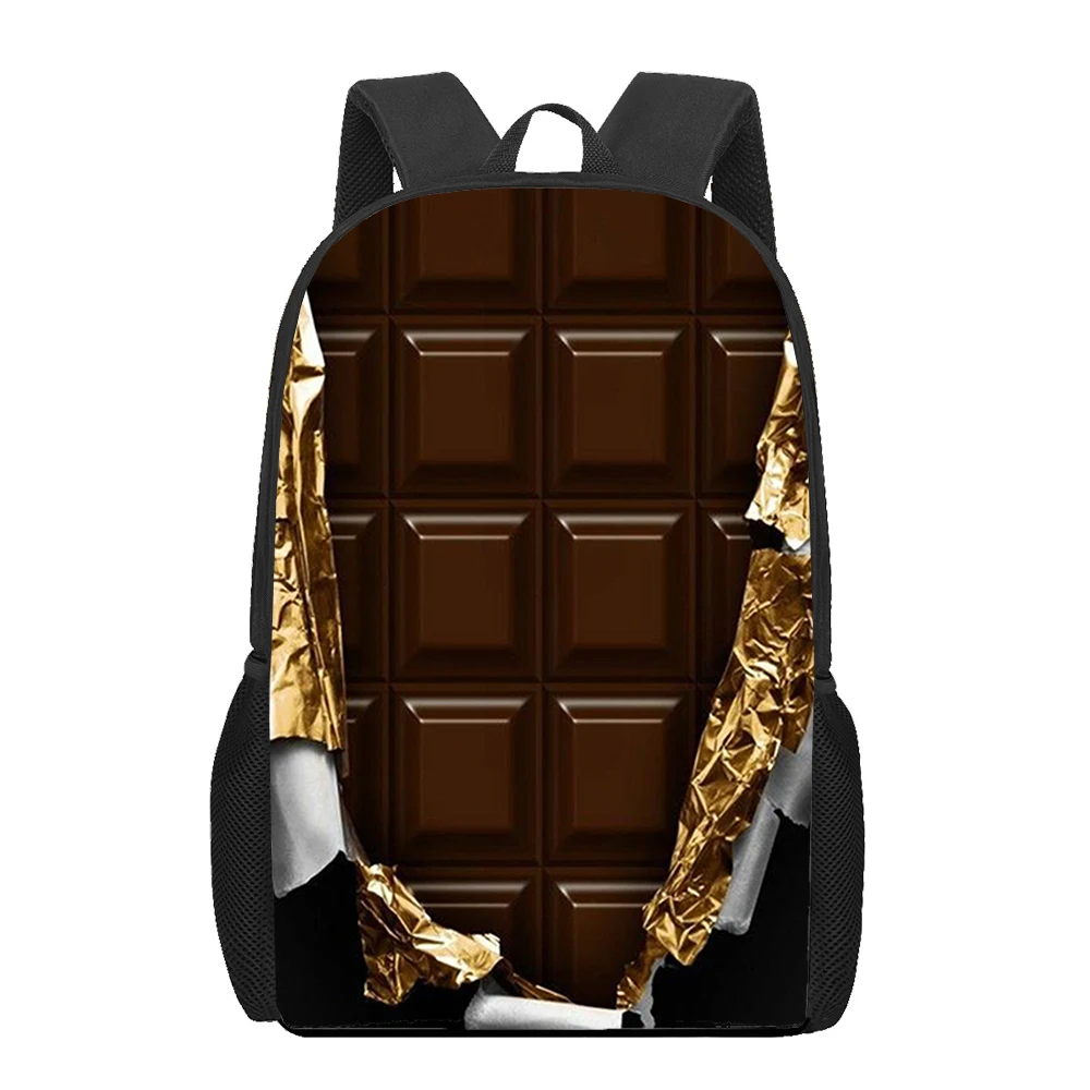 Chocolate engraçado 3d impressão crianças sacos de escola crianças mochila para meninas meninos estudante sacos de livro mochilas escolar