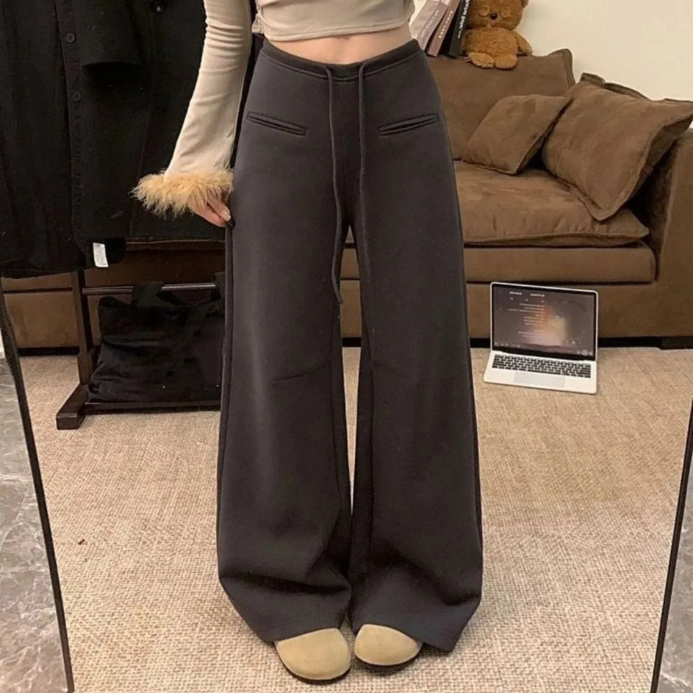 

Breathable Drawstring Straight Leg Pants Loose High Waist Casual Pants Women Autumn Workout Trousers Wide Leg Pants Female