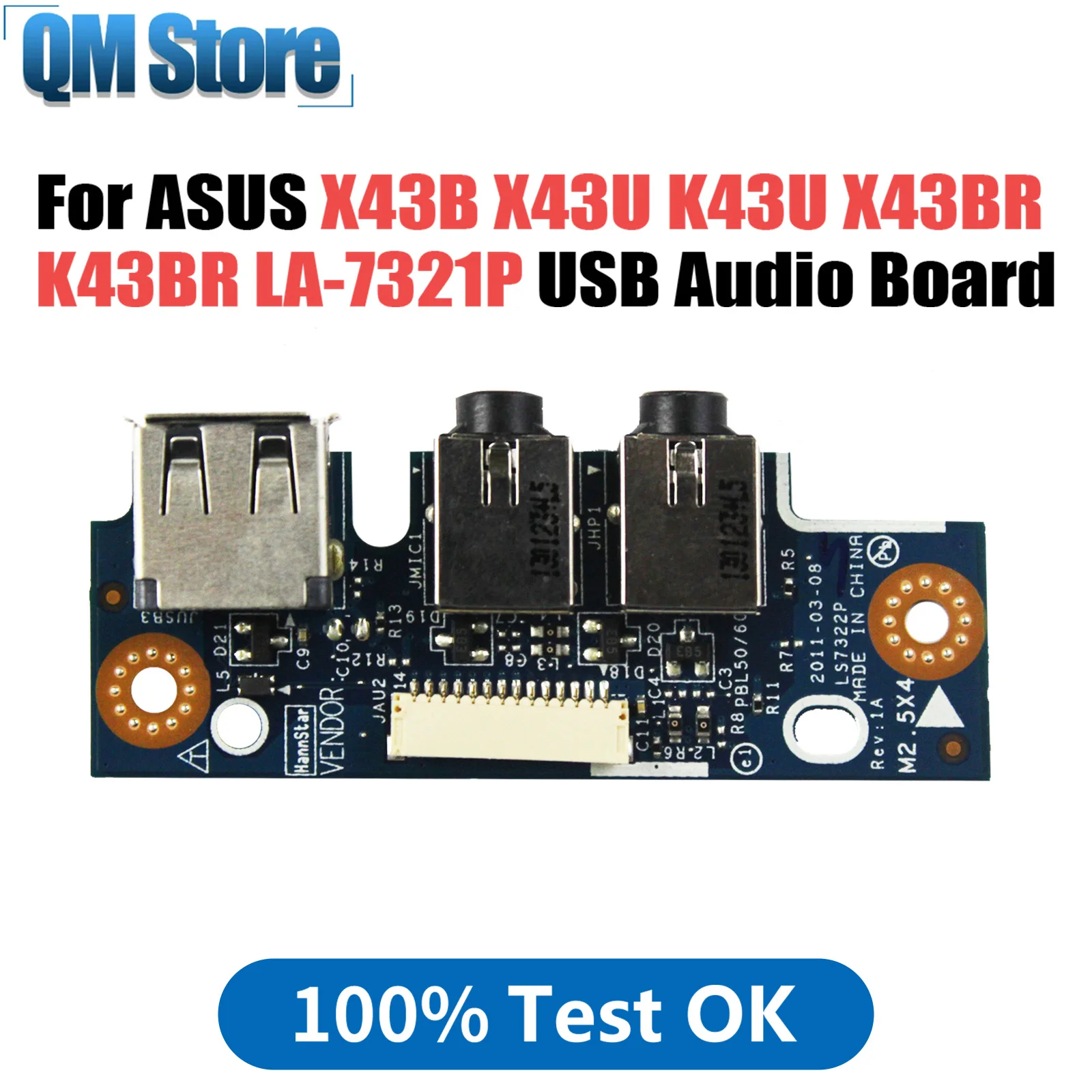 

For ASUS X43B X43U K43U X43BR K43BR K73 X73B X73BR LA-7321P LS-7323P USB Audio interface small Board 100% Tested Fast Ship