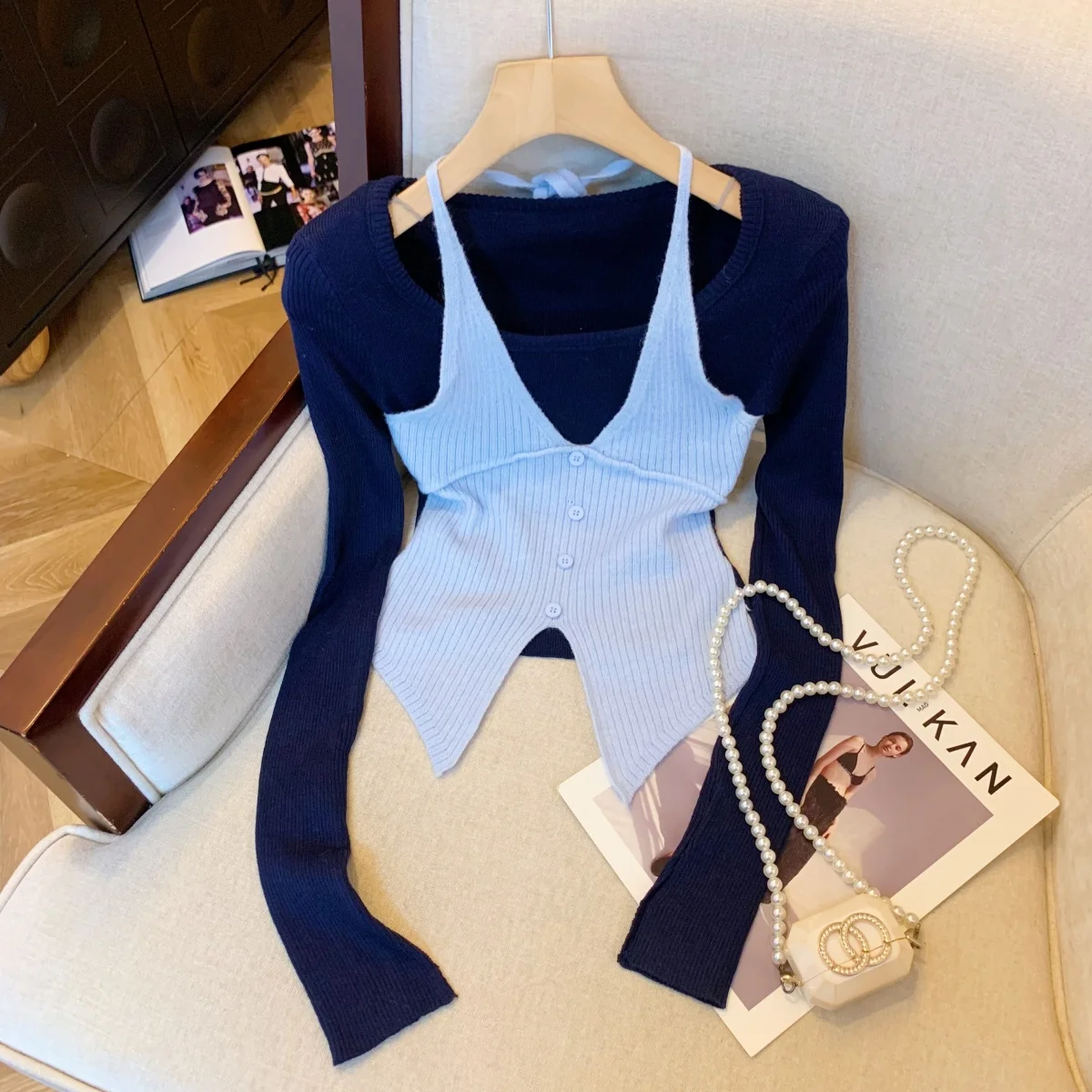 Sweet Sle Pull tricoté pour femme avec ceinture à Ne et fente asymétrique pour l'automne et l'hiver Blanc Améliorant Long Sve...