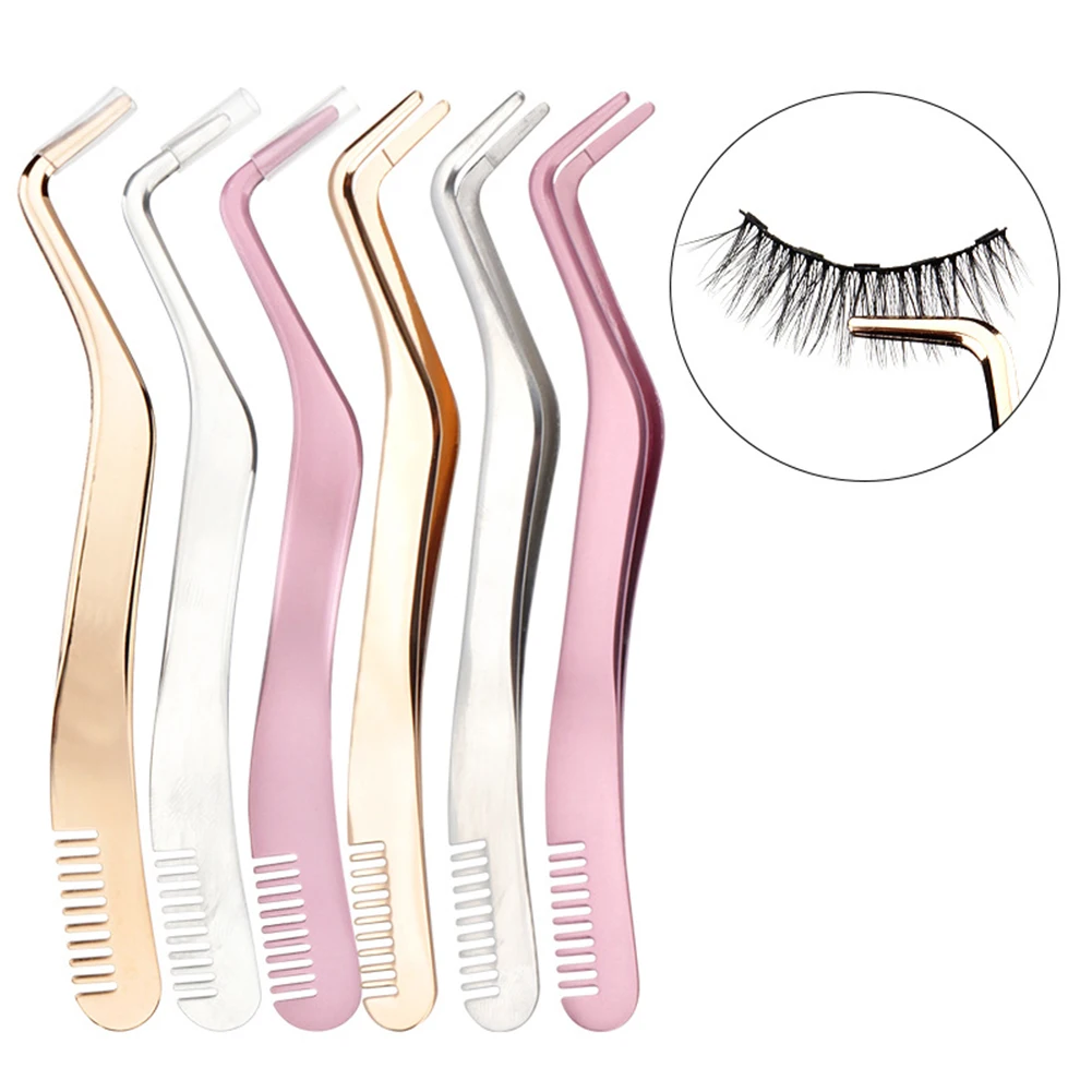 1 Pc Eyelash Comb Tweezers Stainless Steel Anti-Static Non-Magnetic Professional Pincet Lashes Extension Tweezers Makeup Tools