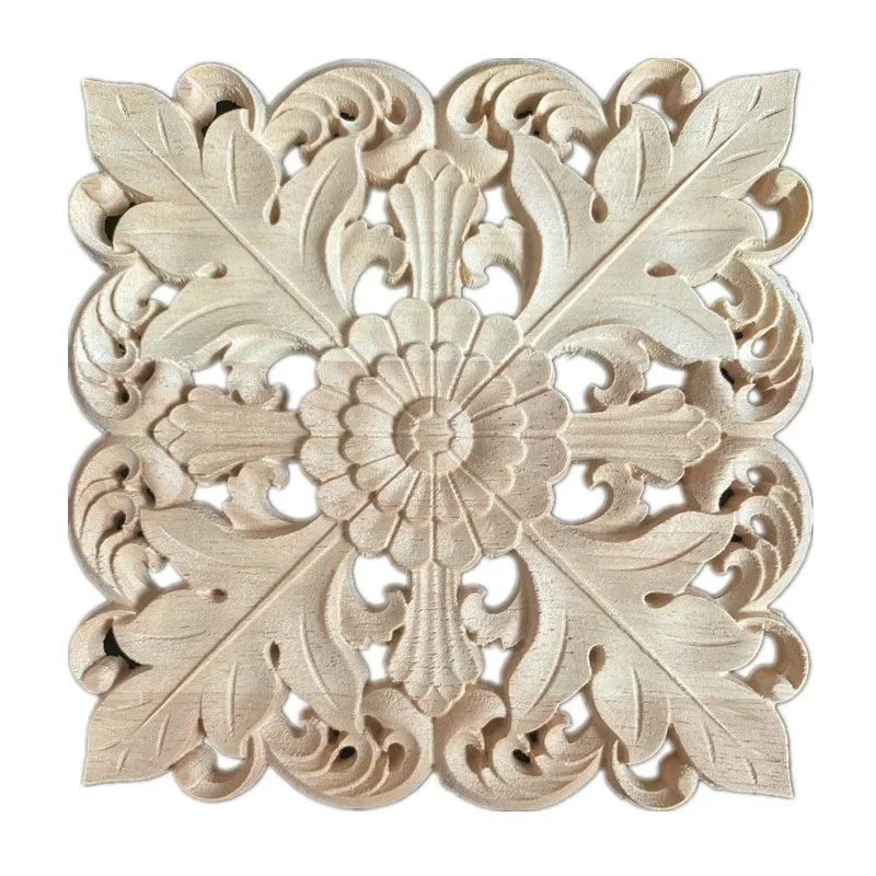 2PCS 15-20cm Natural Wood Appliques for Furniture Cabinet Unpainted Wooden Mouldings Decal Vintage Decoration Accessories
