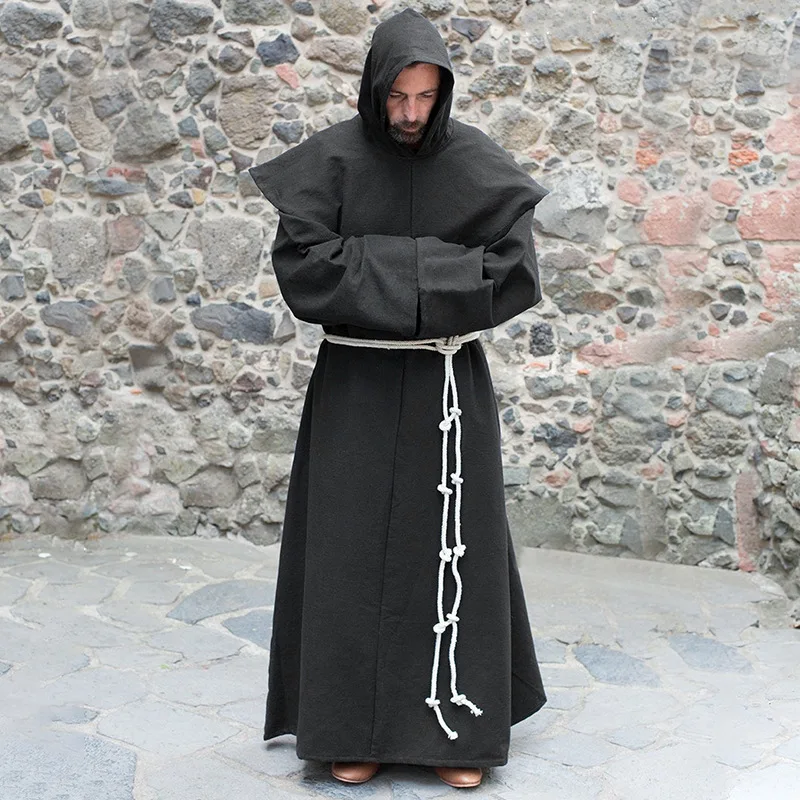 Renaissance Cosplay Mönchskutte Geistlichen-Schulterkleidung Brüderliche Religiöse Heiligen-Kostüm Herren Priester-Kappe Halloween-Party Übergrößen-Robe – Detail 4