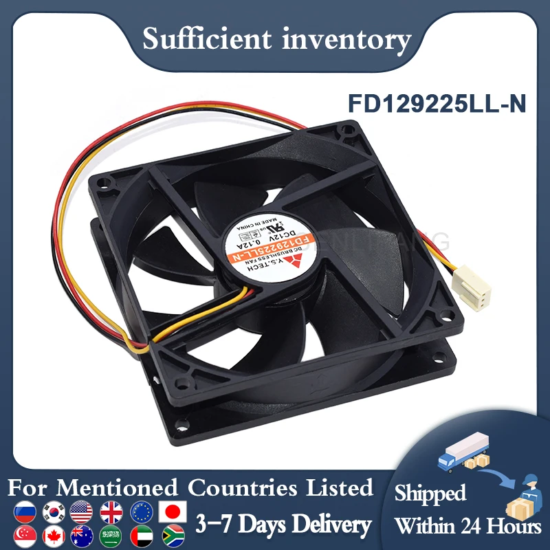 

New Fully Tested For Y.S Tech FD129225LL-N DC 12V 0.12A 90x90x25mm 3-wire Server Cooling Fan