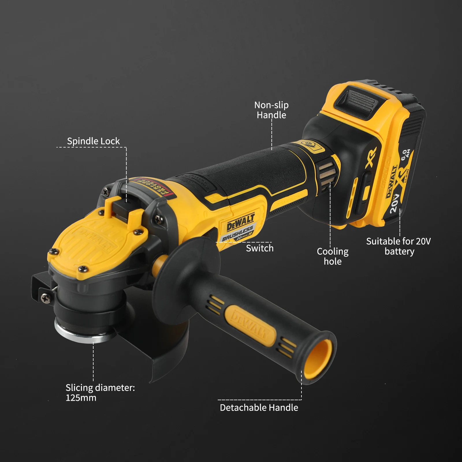 

Аккумуляторная угловая шлифмашина DEWALT DCG409 с бесщеточным двигателем, 9000 об/мин, 125 мм, портативная, для резки и полировки
