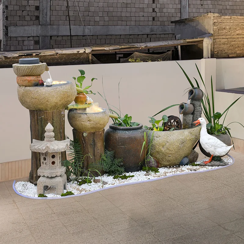 Pastoral Garden Garden Outdoor Terrace Rockery Flowing Water Fountain Fish Pool Fish Tank Balcony Decorative Landscape Ornament