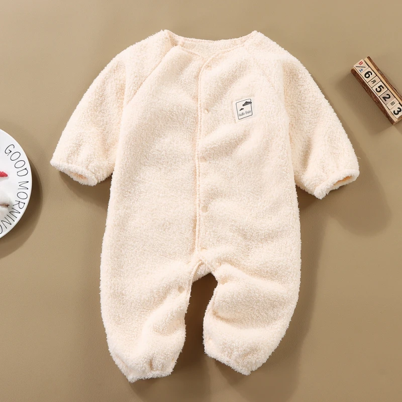 New Baby Autumn And Winter Cloud Velvet Long Sleeved Jumpsuit Baby Outdoor Thick And Warm Jumpsuit Home Clothes