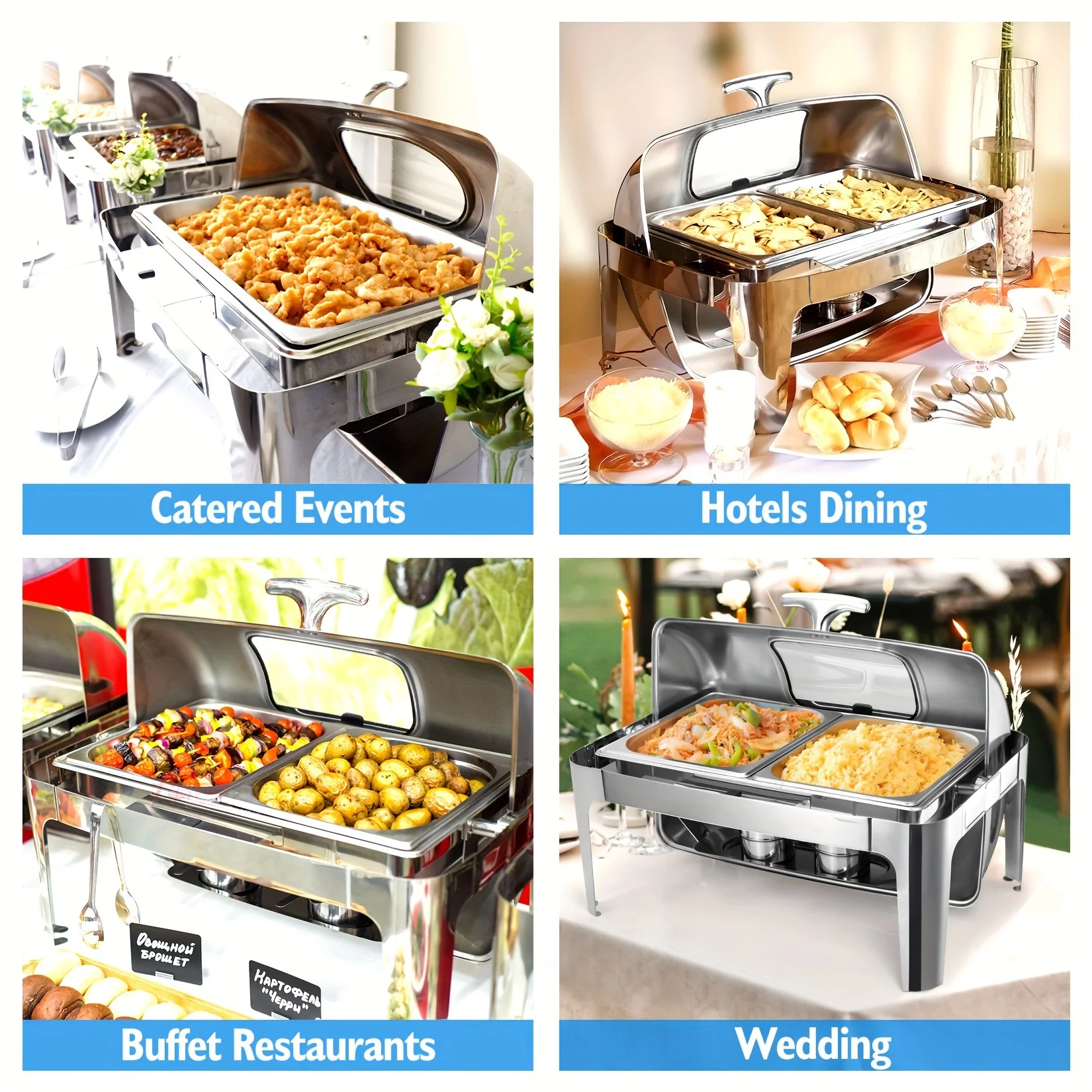 Stainless Steel Roll-Top Chafing Dish Set 6