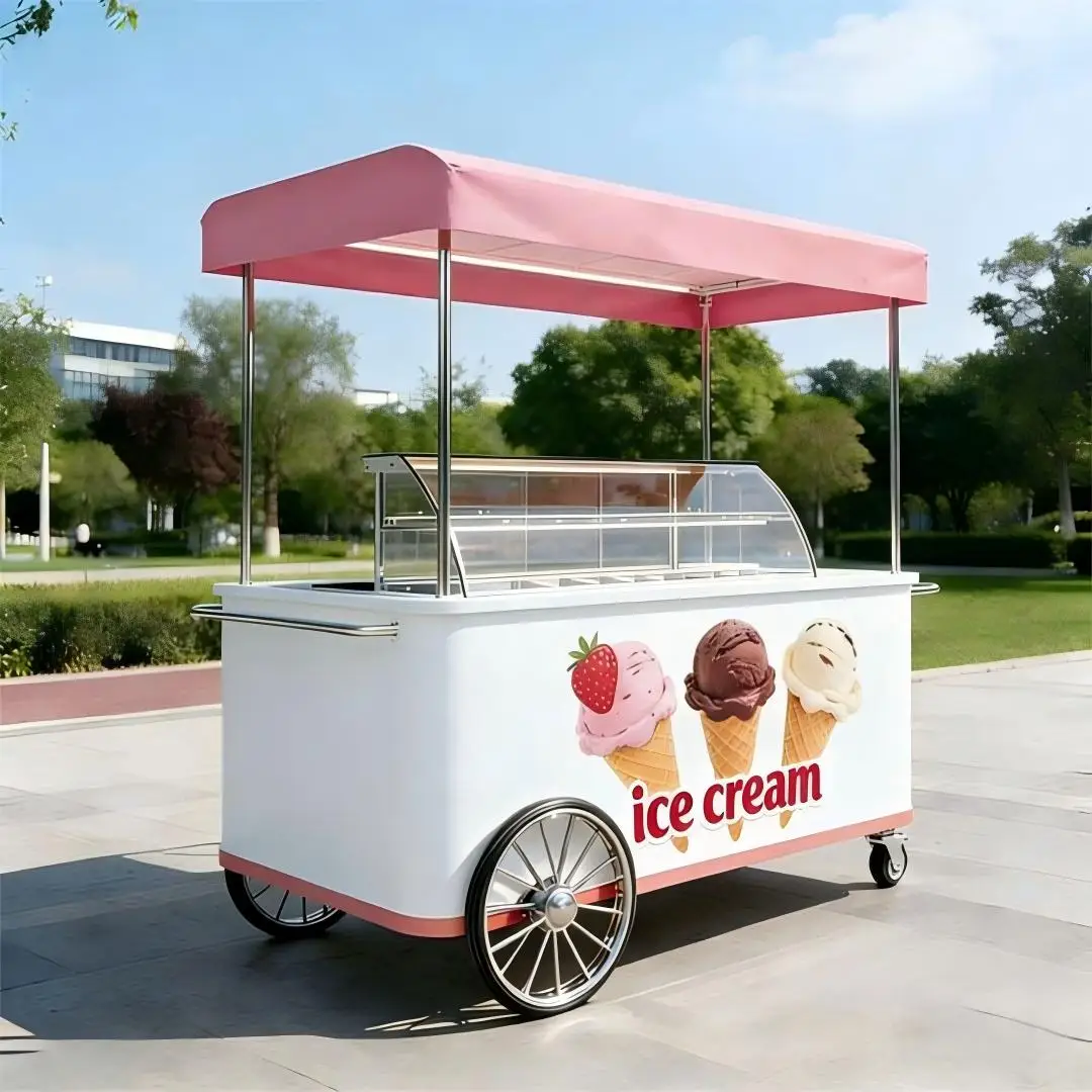#Outdoor Mobile Drink Cart with LED Lighting and Wheel Design for Coffee Juice and Smoothie Business