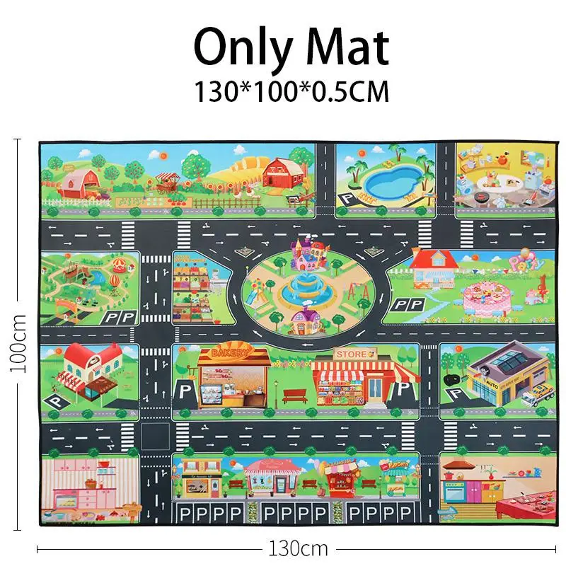 Children Game Mat Thick House City Traffic Toy Parking Lot Map Carpet Non-Slip Washable Parent-Child Play Mats 130*100Cm