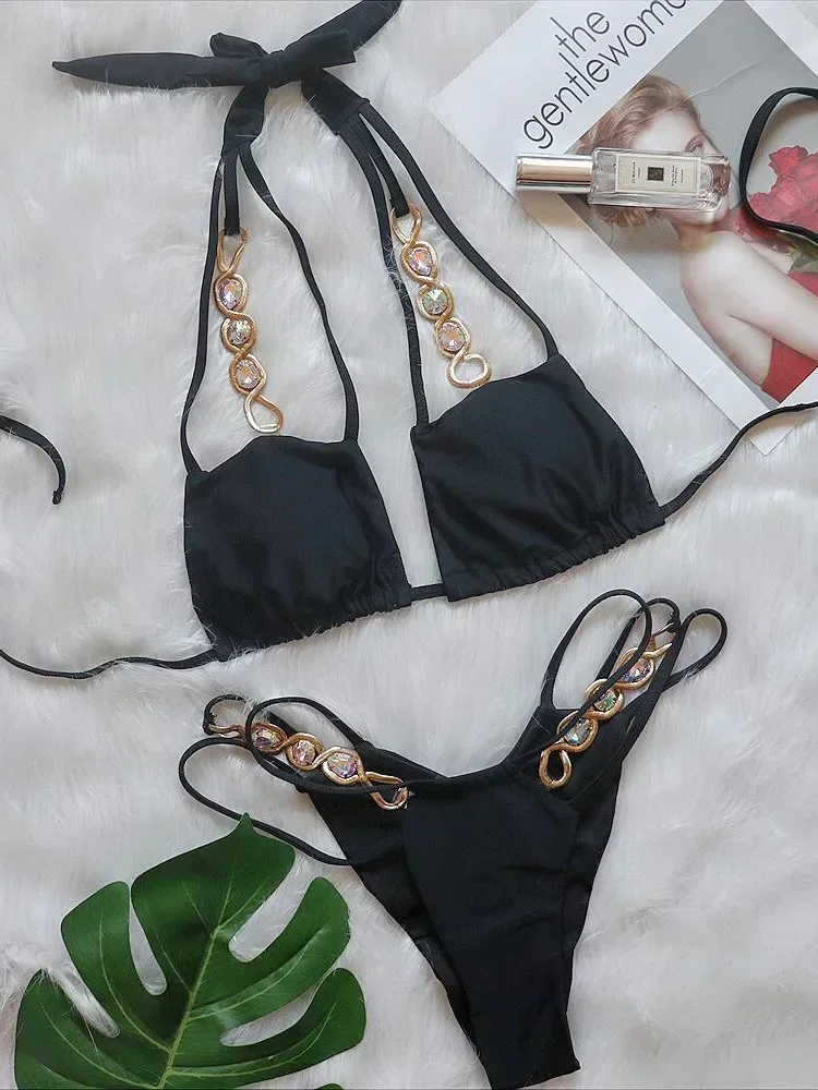 

Sexy Halter Jewelled Diamond Bikini Women Swimsuit Female Swimwear Two-pieces Bikini set High Cut Bather Bathing Suit Swim Lady