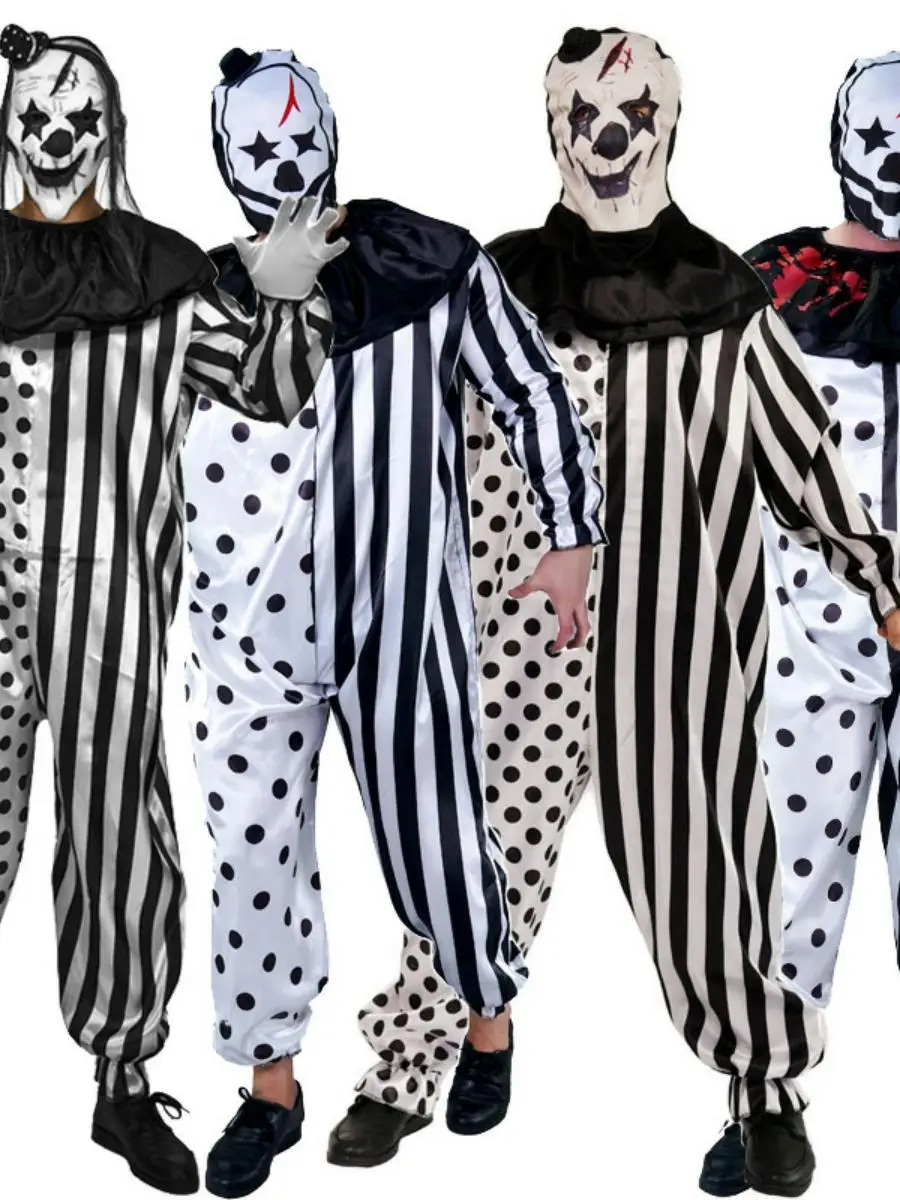 

Новый костюм убийцы крови для взрослых на Хэллоуин, мужской костюм Bla White Game Evil Clown, одежда для выступлений, наряд для косплея