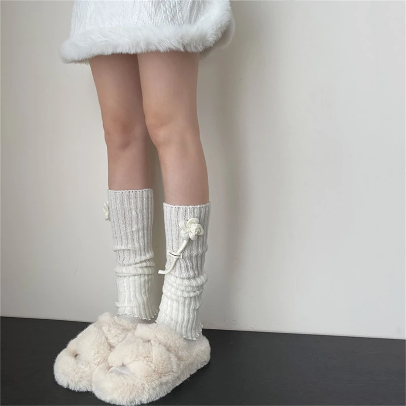 

Fashionable Handcrafts 3D Flower Leg Warmers Breathable Middle Calf Footless Socks Boot Covers for Fashion Enthusiasts