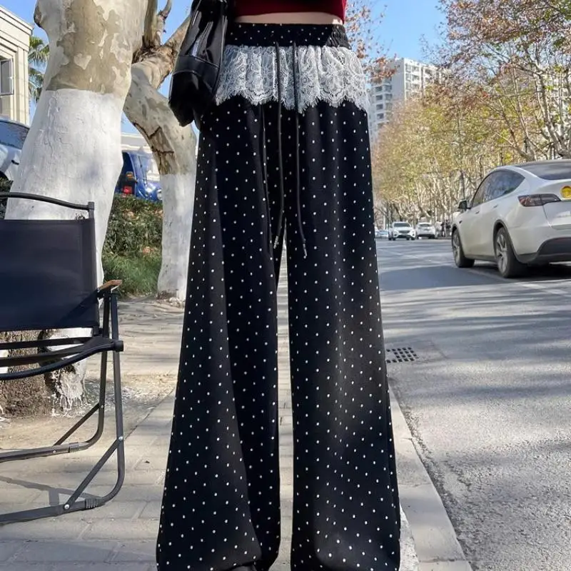Sweet and Lovely Student Flower Pants New Women's Loose Straight Leg Pants Fashionable Girls' Casual Wide Leg Pants Versatile