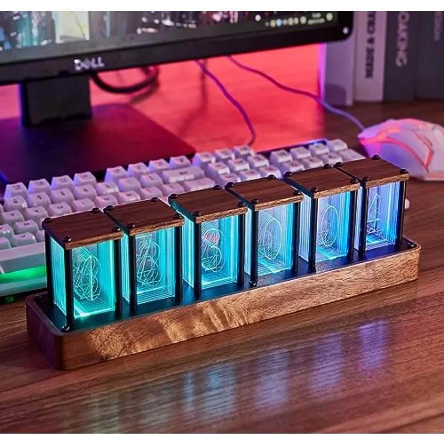 

Настольные цифровые часы Nixie Tube из орехового дерева с поддержкой Wi-Fi, калибровкой времени, будильником и 12/24-часовым отображением, не требуют сборки
