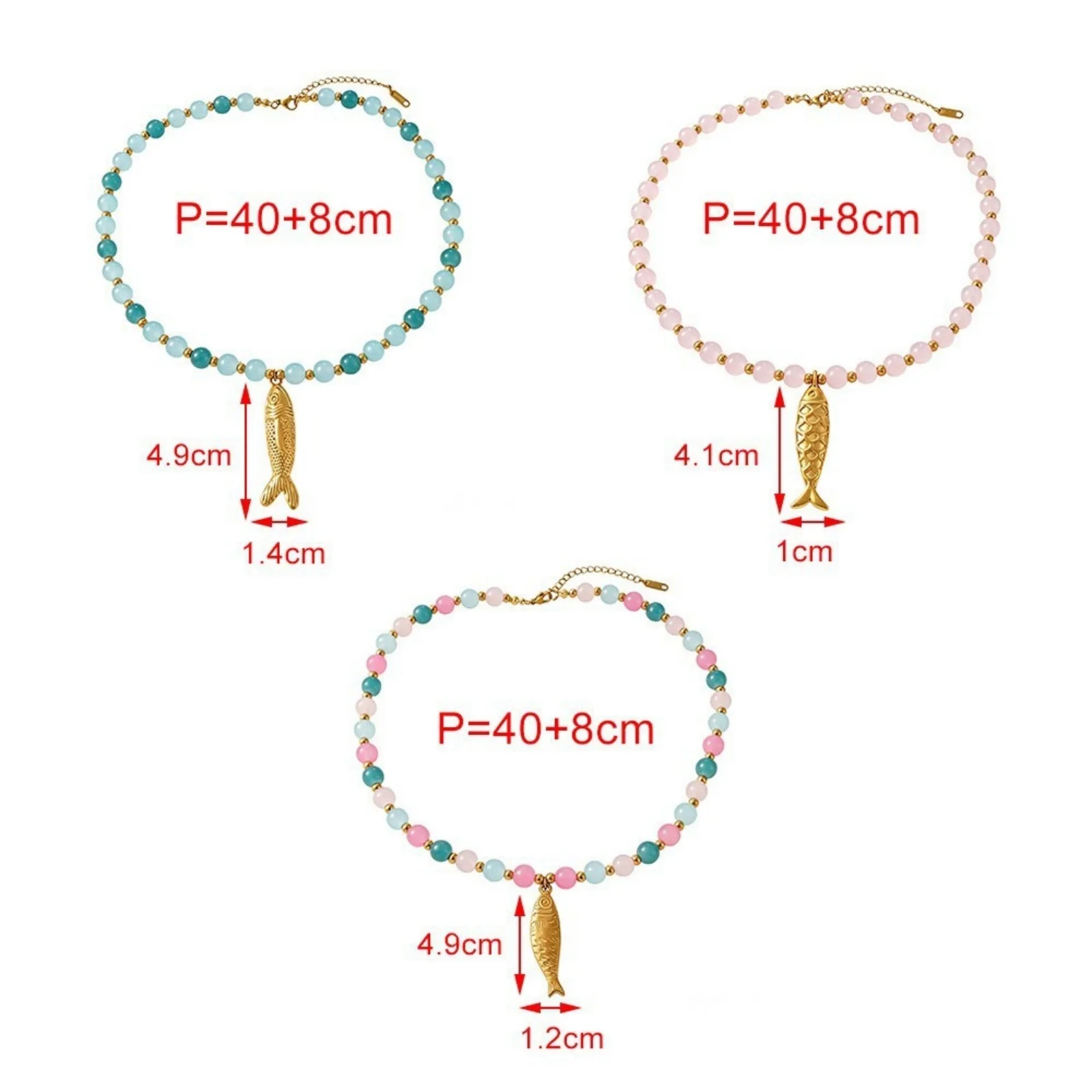 1pc New Multicolor Glass Beaded Chain Necklace 18K Gold Plated Stainless Steel Fish Animal Pendant Charm Necklace Women Jewelry