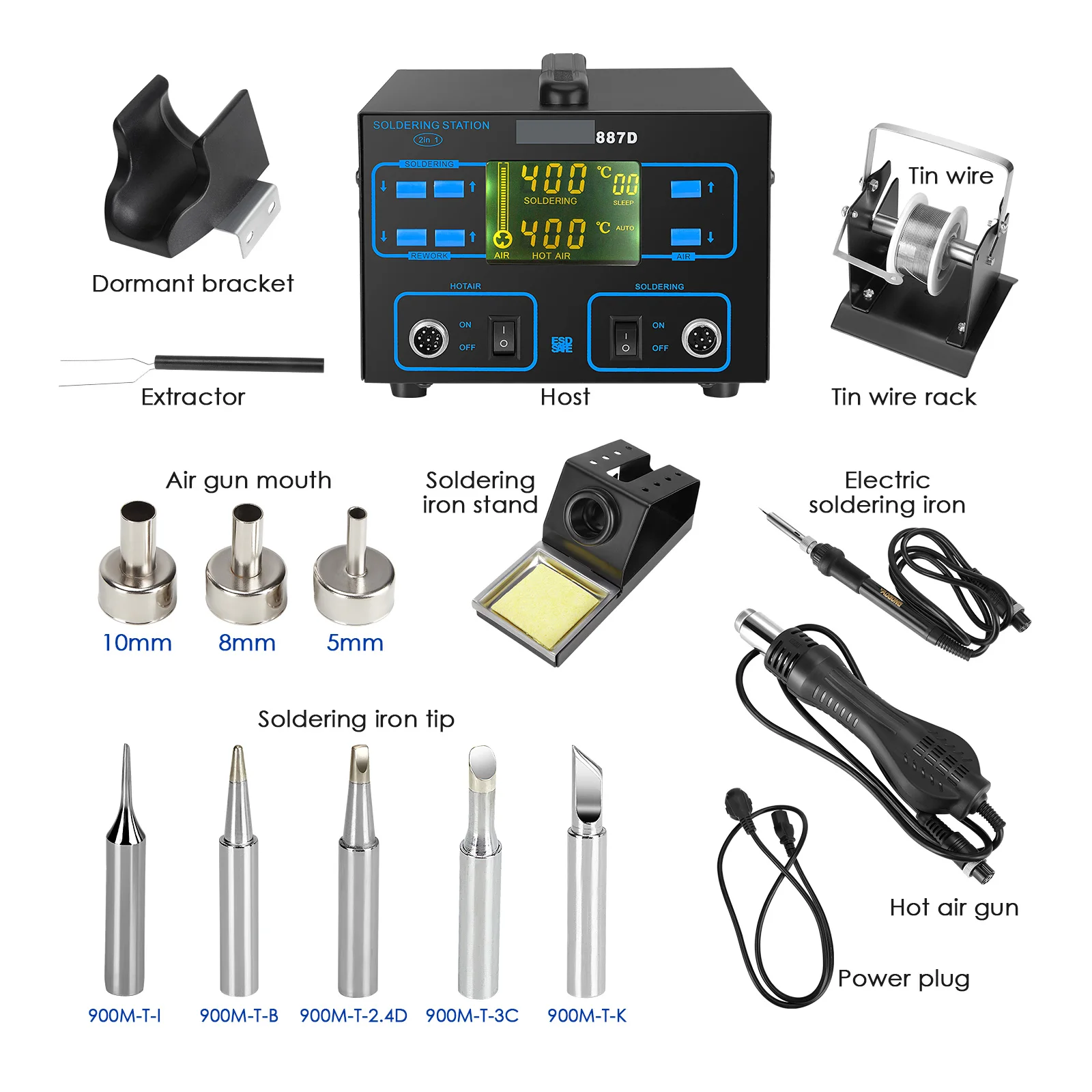 2 IN 1 750W เครื่องเชื่อมเหล็ก Hot Air อุปกรณ์เชื่อมสายไฟ DIY ดิจิตอล Rework Station ซ่อม BGA SMD บัดกรีเครื่องมือเชื่อมสถานี