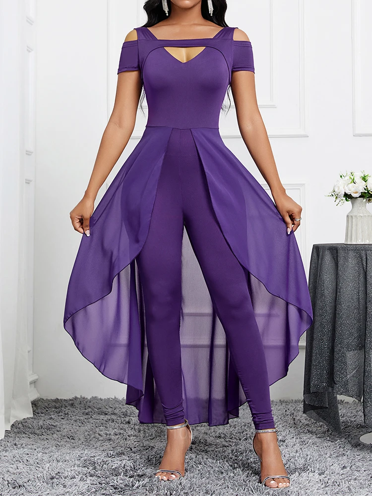 Monos largos con espalda descubierta Para Mujer, ropa elegante de manga corta, fruncida, Sexy, asimétrica, Para primavera
