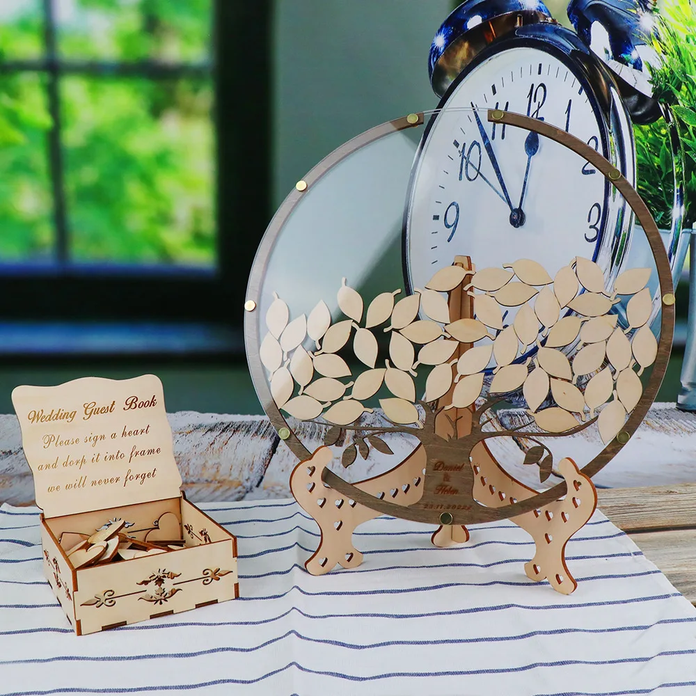 Weddings Tree of Signatures Custom Sina Bride Name Date Round Wedding Sign in Frame Wooden Wedding Guest Book Wedding Supplies