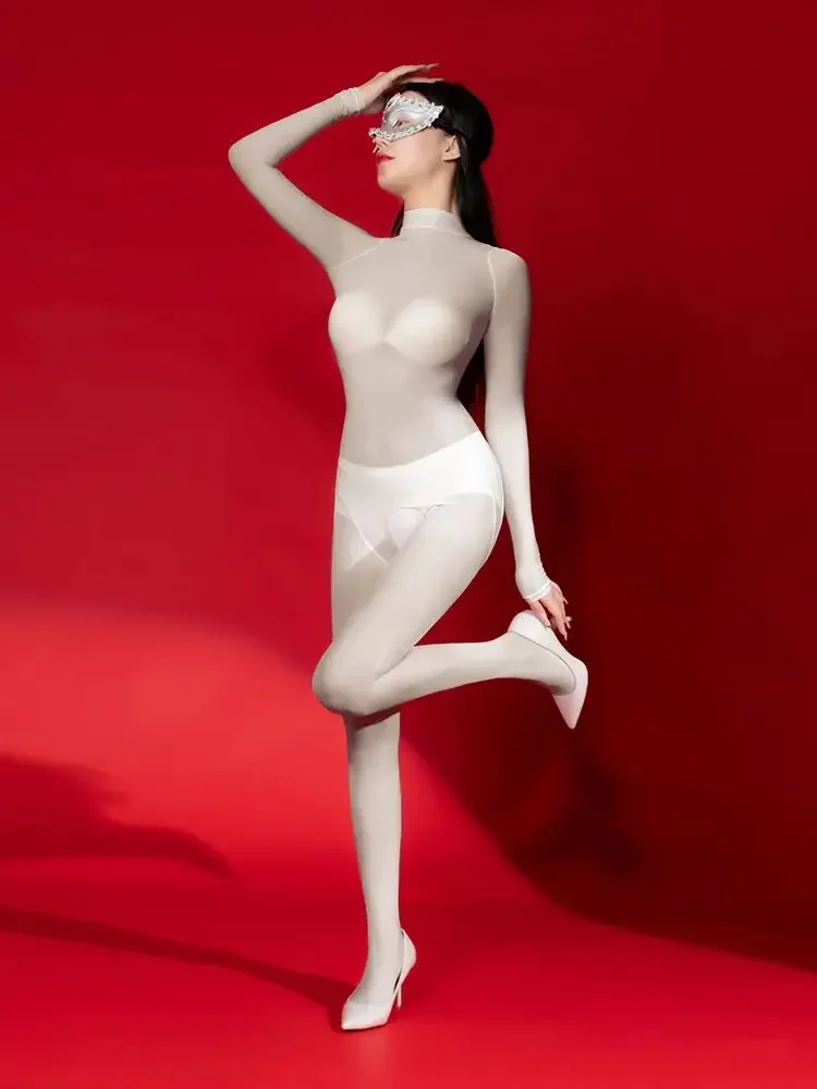 Водолазка с высоким вырезом в стиле пэчворк, комбинезон, глянцевый блестящий боди, закрытый боди с открытой промежностью, обтягивающий сексуальный купальник, сиамский комбинезон