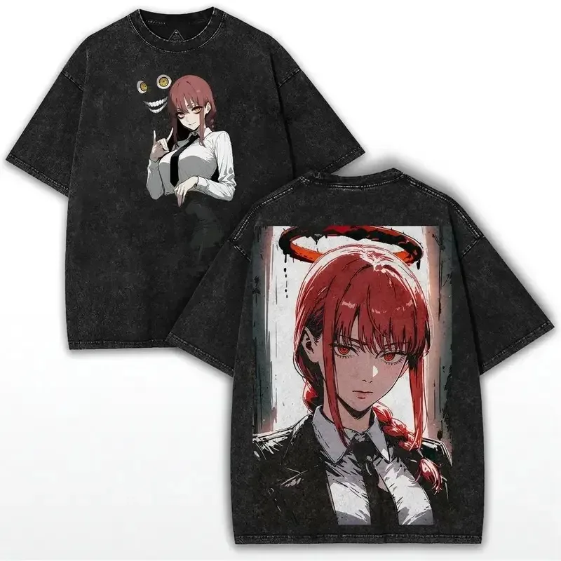 

Chainsaw Man Reze Movie Washed Oversized T-shirt Printed Tee Unisex Casual Cotton T-shirts Vintage Y2k Street Short Sleeves