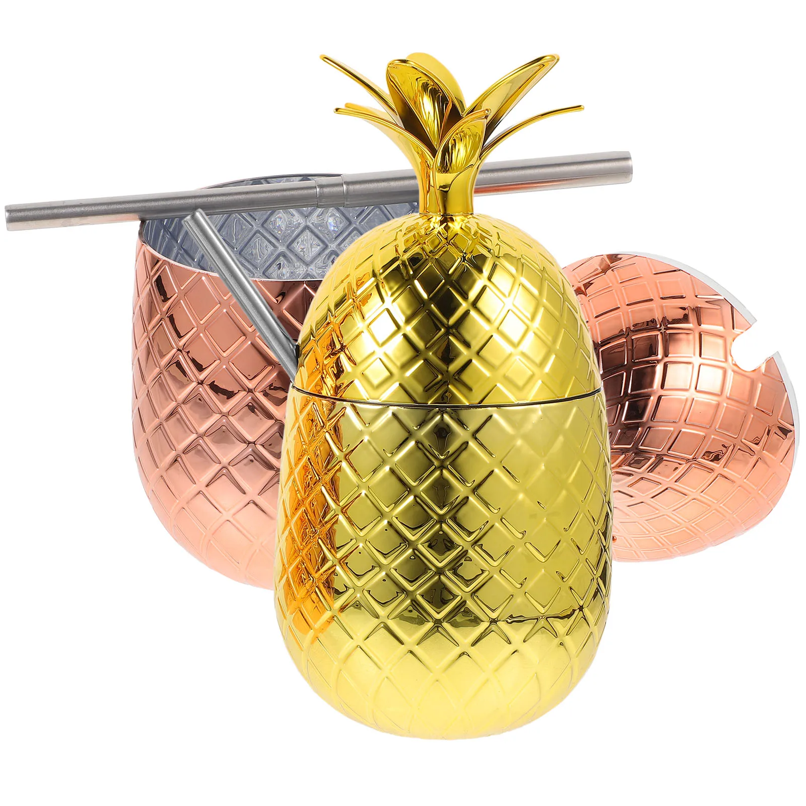 

2 set Pineapple Shaped Cocktail Cups Stainless Steel 450ml Bar Party Drinking Juice Water Beverage Fruit Cups Glass Tumbler
