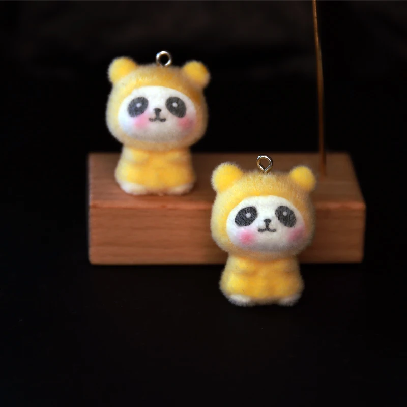 

30Pcs 3D Flocking Cartoon Cat Charms Cute Panda Animal Resin Pendant Earrings Keychains Accessories for DIY Crafts Jewelry Make