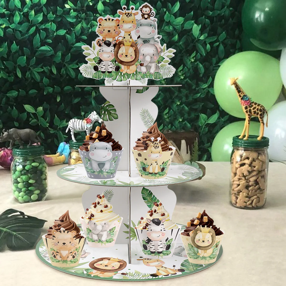 Jungle Animals Safari Cupcake Stand Baby Shower Birthday Party Decorations Cupcake Holder Kids Wild One Party Supplies