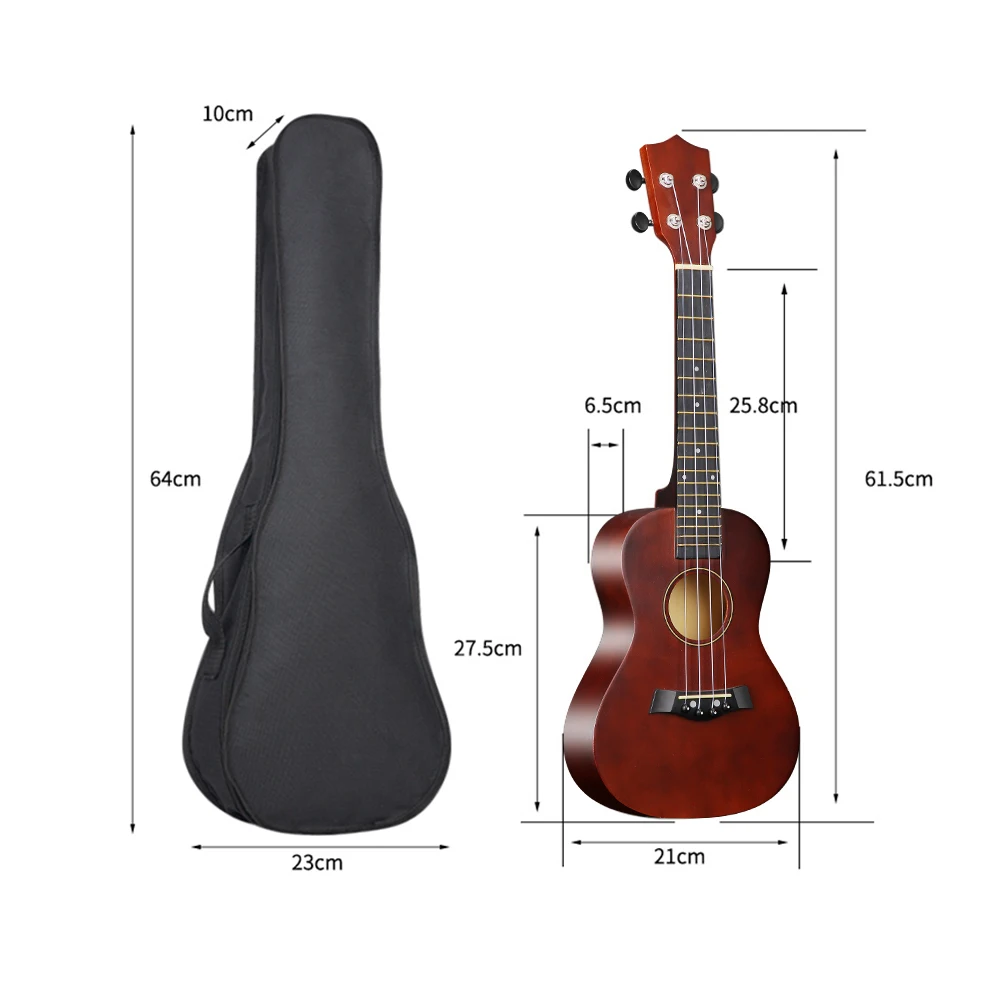 23-inch Ukulele Acoustic Ukulele Kit with Storage Bag Strap Bridge Pin Pitch Shifter Pickup Tuner Cleaning Cloth Basswood