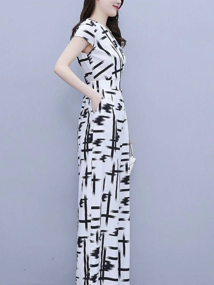 

Elegant Goddess Style Striped Women Jumpsuit Set 2026 New Summer Lightweight Thin Wide Leg Pant Dress One Piece Outfit