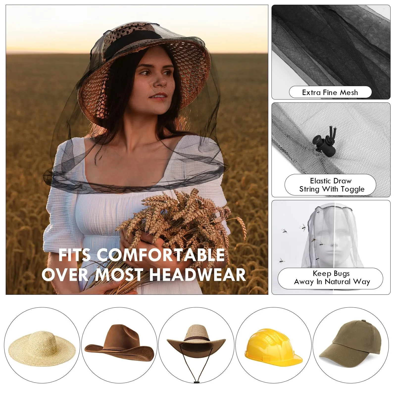 E9 Outdoor Mosquito Head Mesh Nets Gardening Hat Insect-Proof Hat For Hiking Net Camping Fishing Outdoor Mosquito Head Mesh Nets